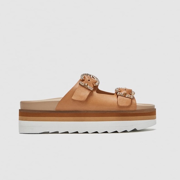 Zara tan leather platform sandals